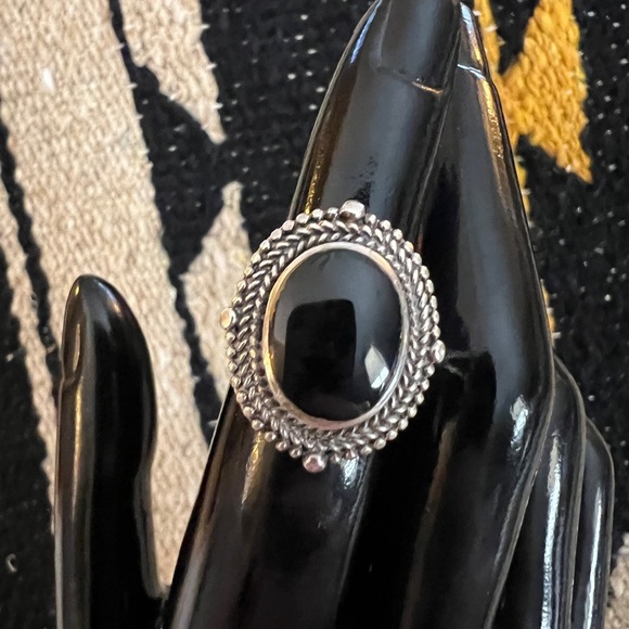 ❤️ Black Onyx Vintage Sterling Silver Rope Border Size 5.5 Ring 6.8 Gram - Picture 11 of 17
